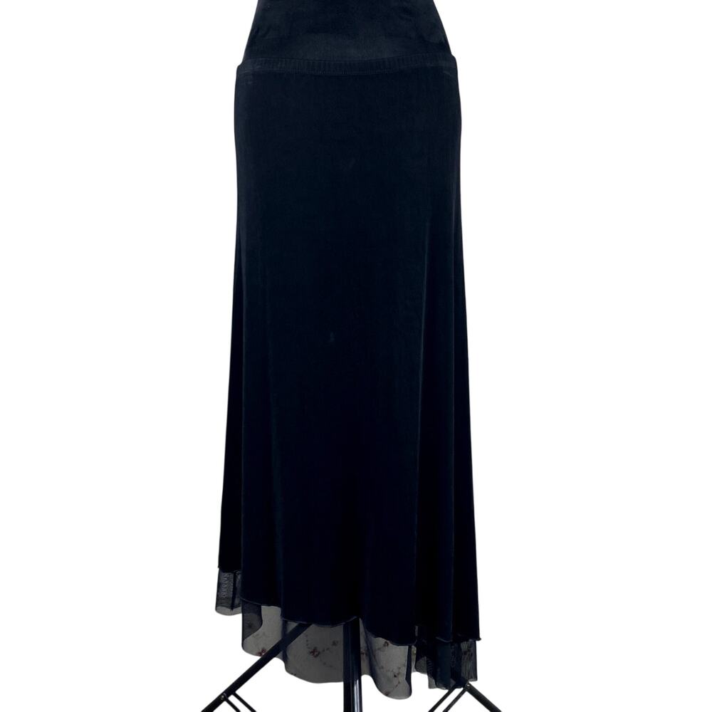 Vtg Y2K 90's Chico's Slinky Mesh Layered Slit Asmmetrical Whimsigoth Maxi Skirt